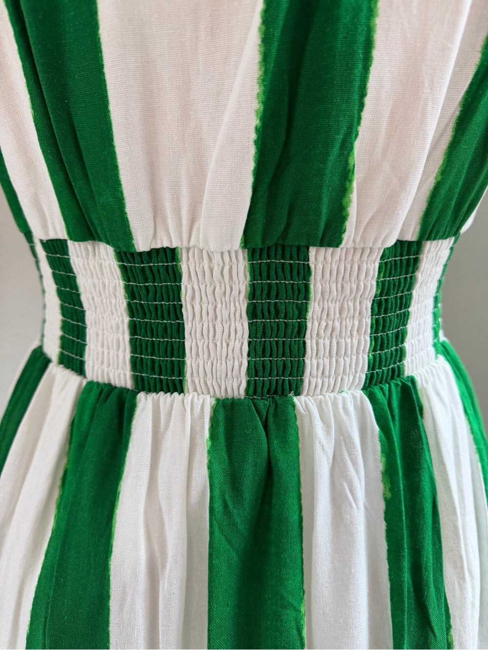 Sugarlips Rony Green/White Smocked Linen Maxi Dress Size M - Picture 6 of 10
